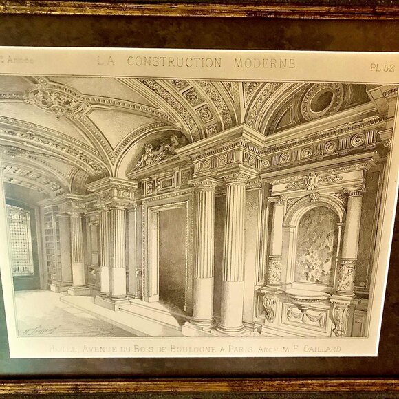 Framed Antique French Architecture Print Hotel Avenue du Bois de Boulogne Paris - Picture 5 of 10